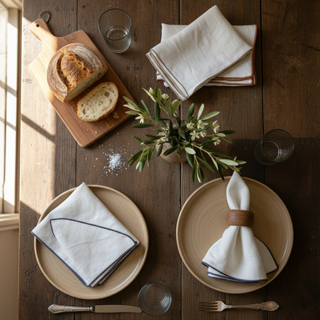 Servilletas de lino BLANCO con repulgos variados