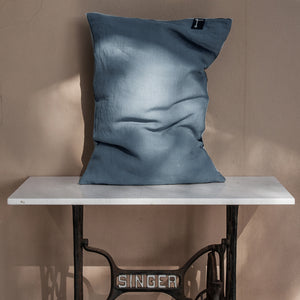 Funda de almohada de lino color azul