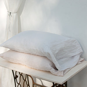 Funda de almohada de lino color blanco perlado
