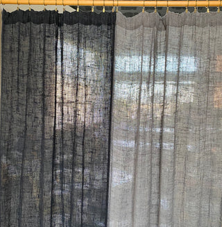 Transparencia de cortinas de lino gris y negra