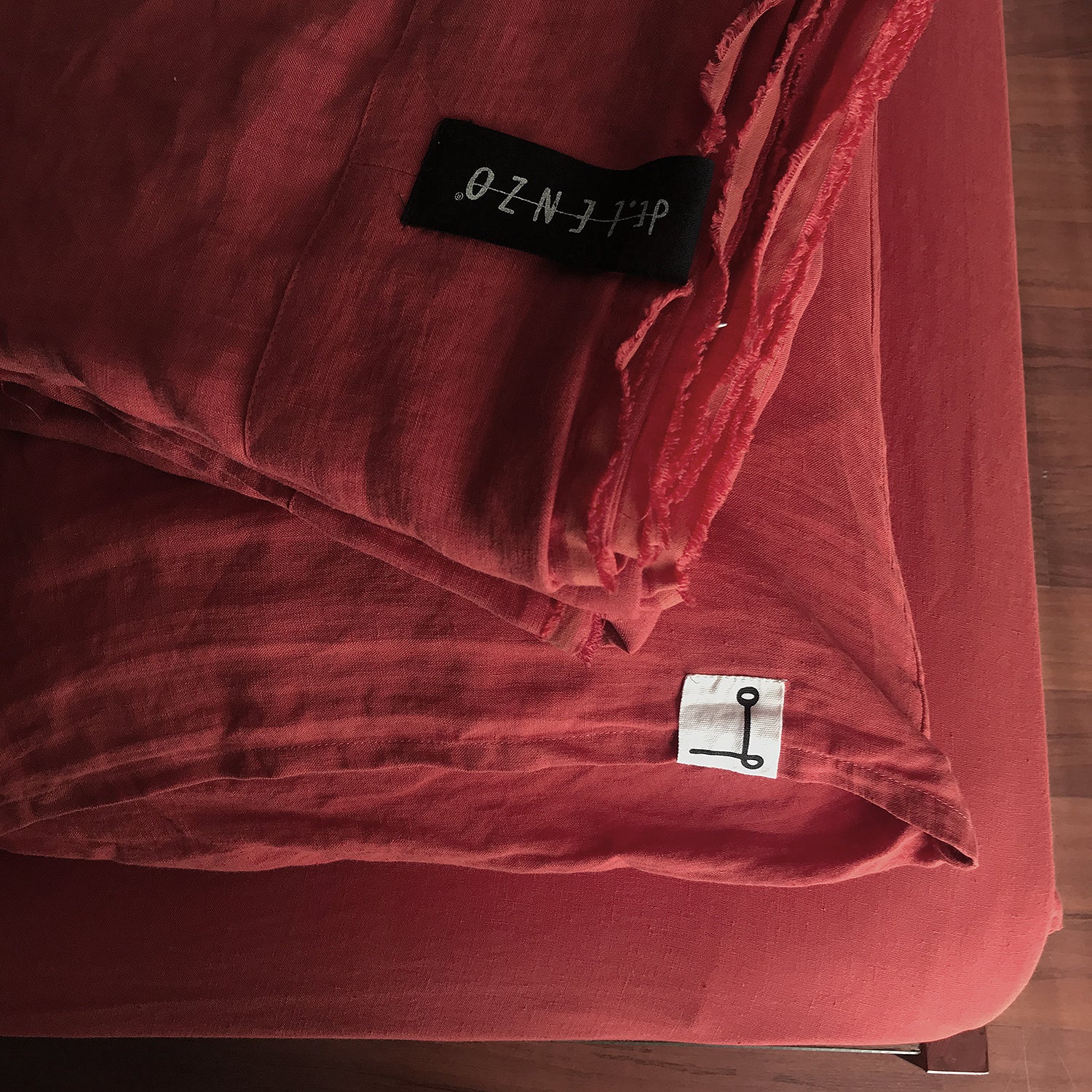 Funda nórdica lino ROJO desgastado