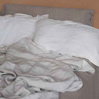 Funda de almohada de lino bicolor, blanca