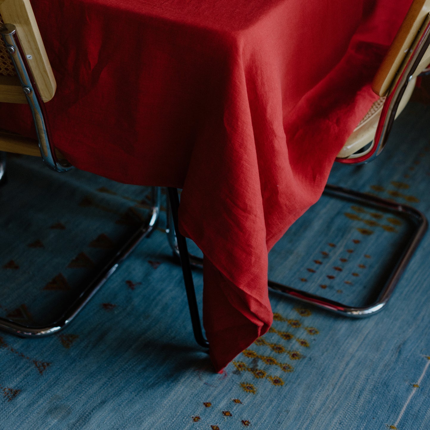 RED linen tablecloth