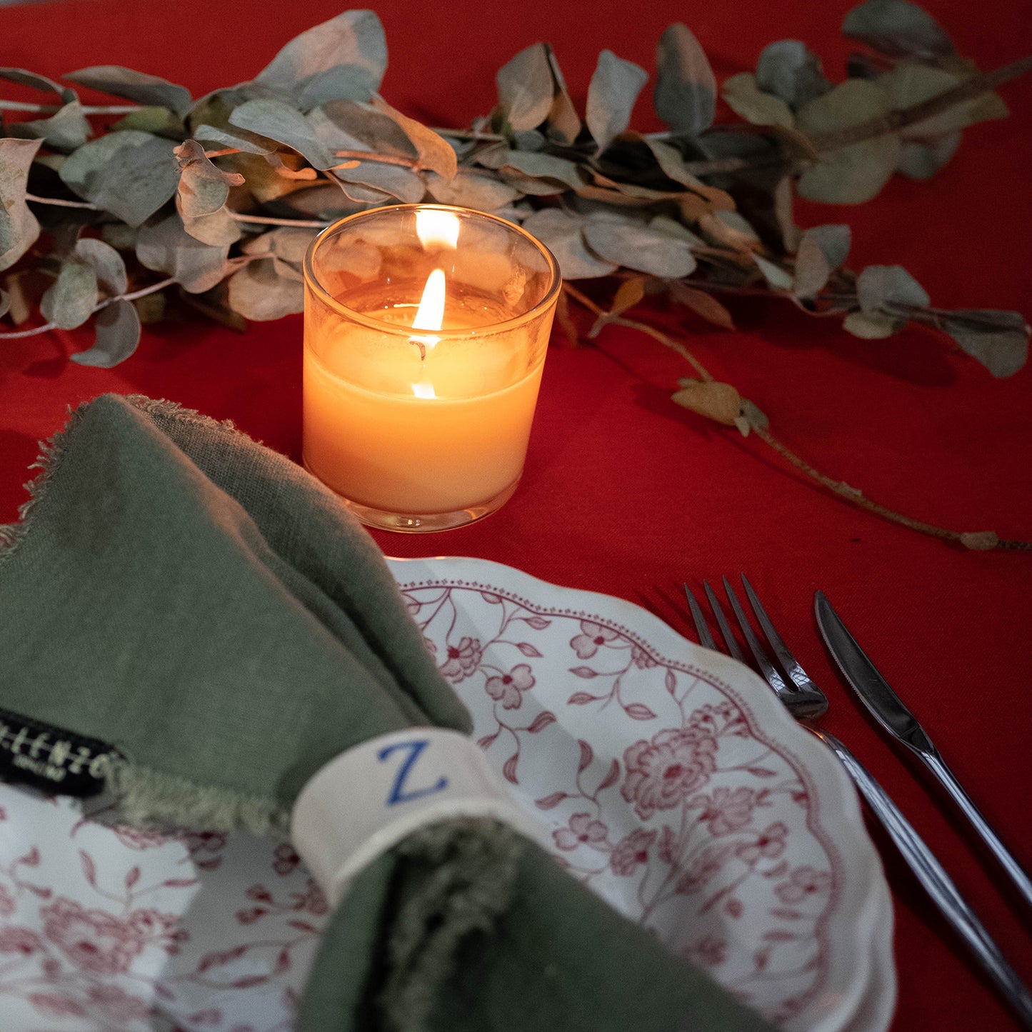 RED linen tablecloth