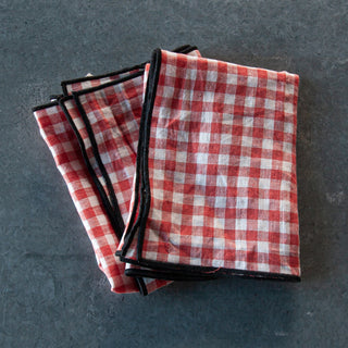 Detalle Pañitos de cocina Vichy rojo y blanco de lino de 190gr/m2
