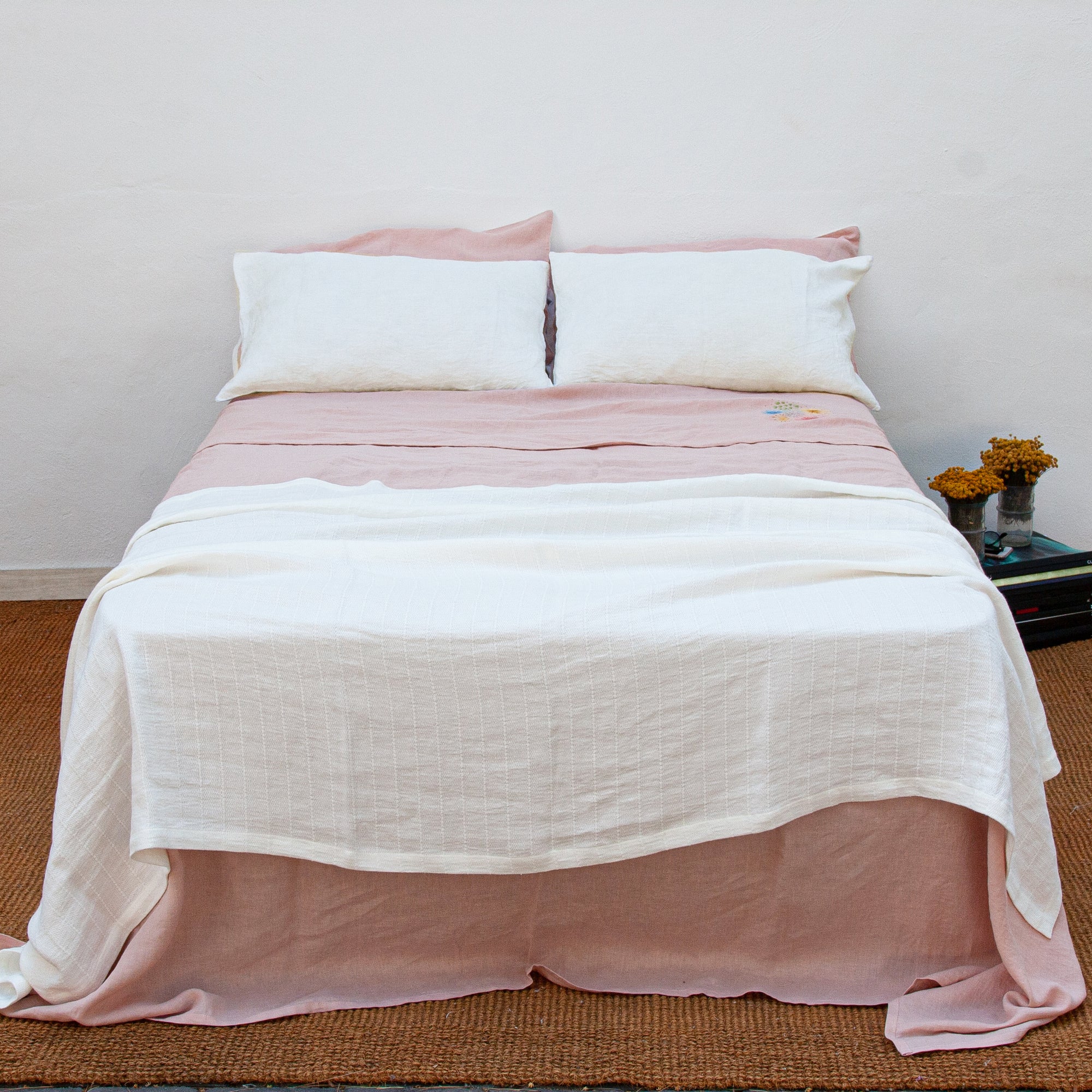 Plaid de lino para cama blanco