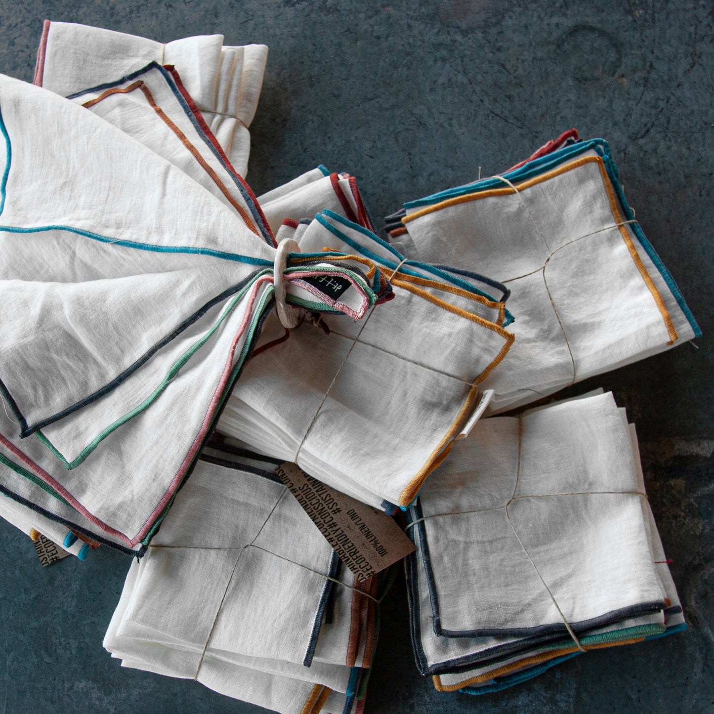 WHITE linen napkins with mixed hemstitches