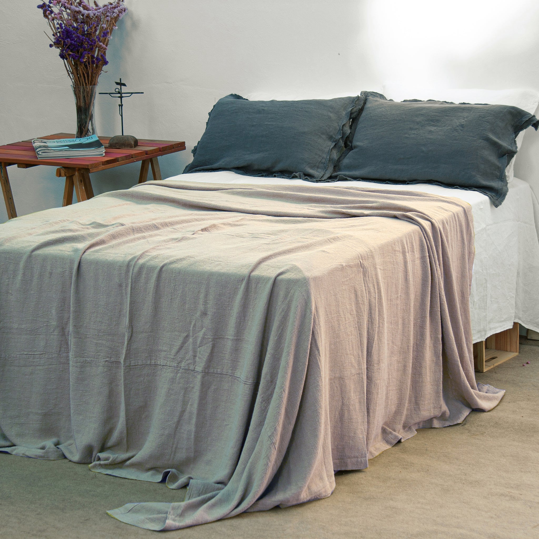 Colcha para cama de lino natural