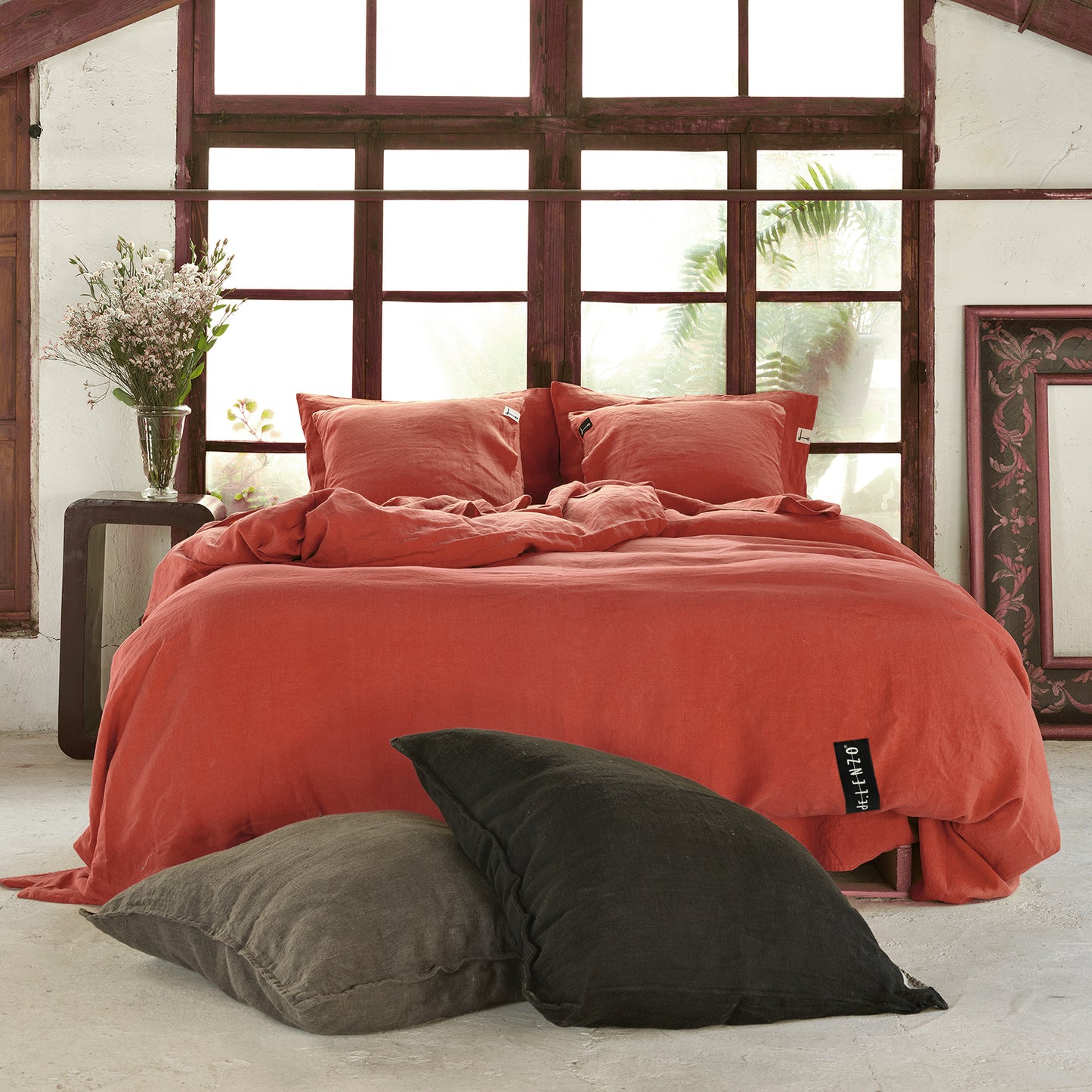 Distressed RED linen bedding set -170gr/m2